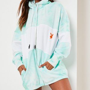 Playboy x Missguided Mint Tie Dye Colorblock Zip-Up